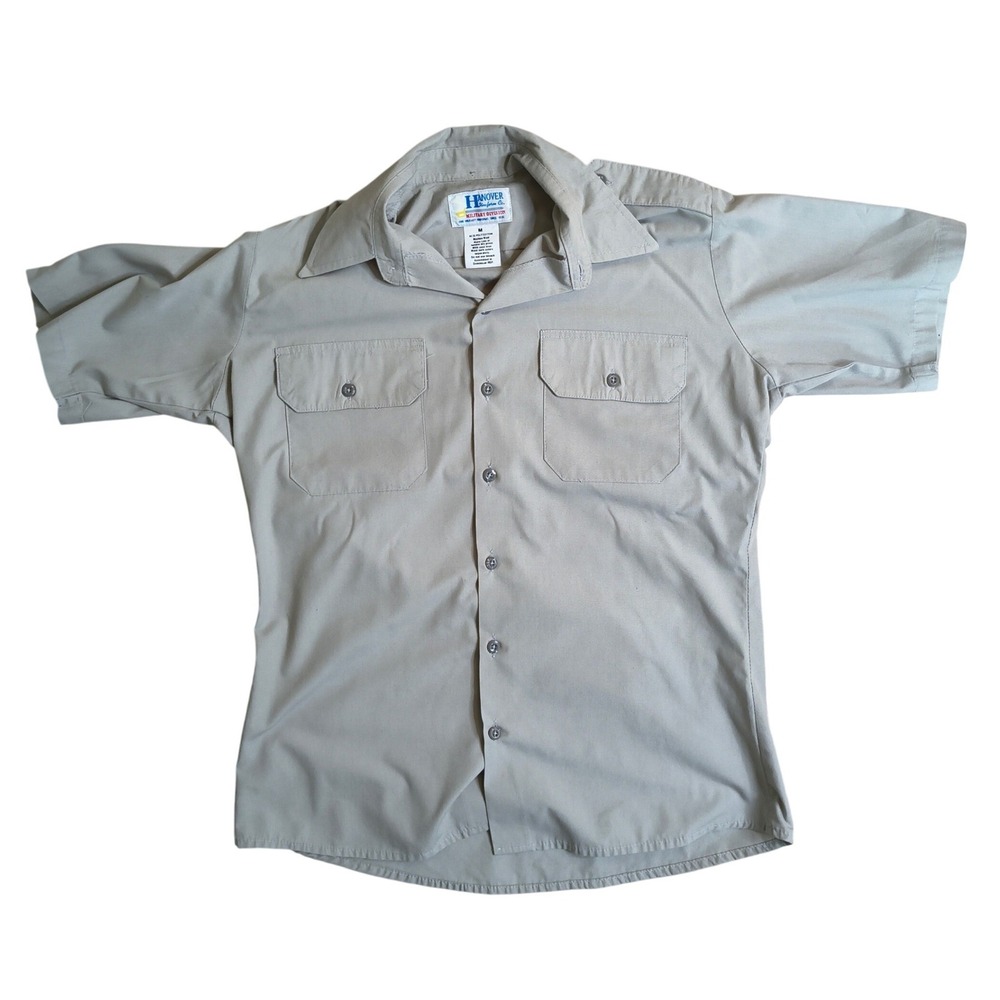 Hanover Military Division Shirt Men Size M Tan Khaki Poly Cotton Short Sleeve